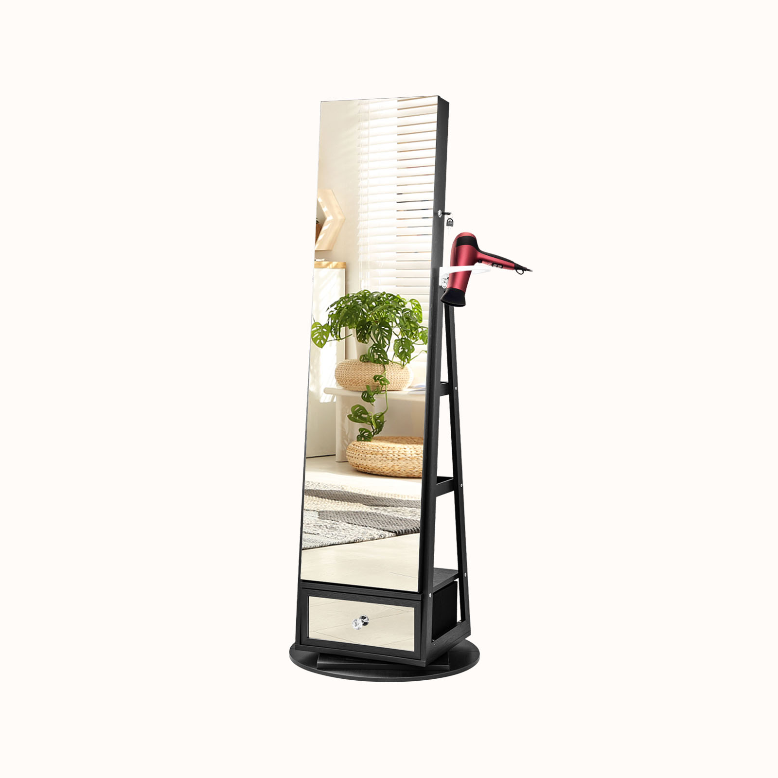Ellegnt 360° Swivel Jewelry Cabinet with Full-Length Mirror