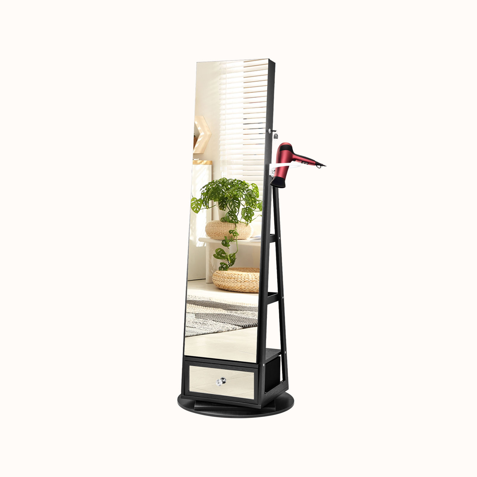 Ellegnt 360° Swivel Jewelry Cabinet with Full-Length Mirror