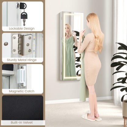 Ellegnt 108 cm Jewelry Mirror Cabinet with 3-Color LED Lights and Interior Mirror