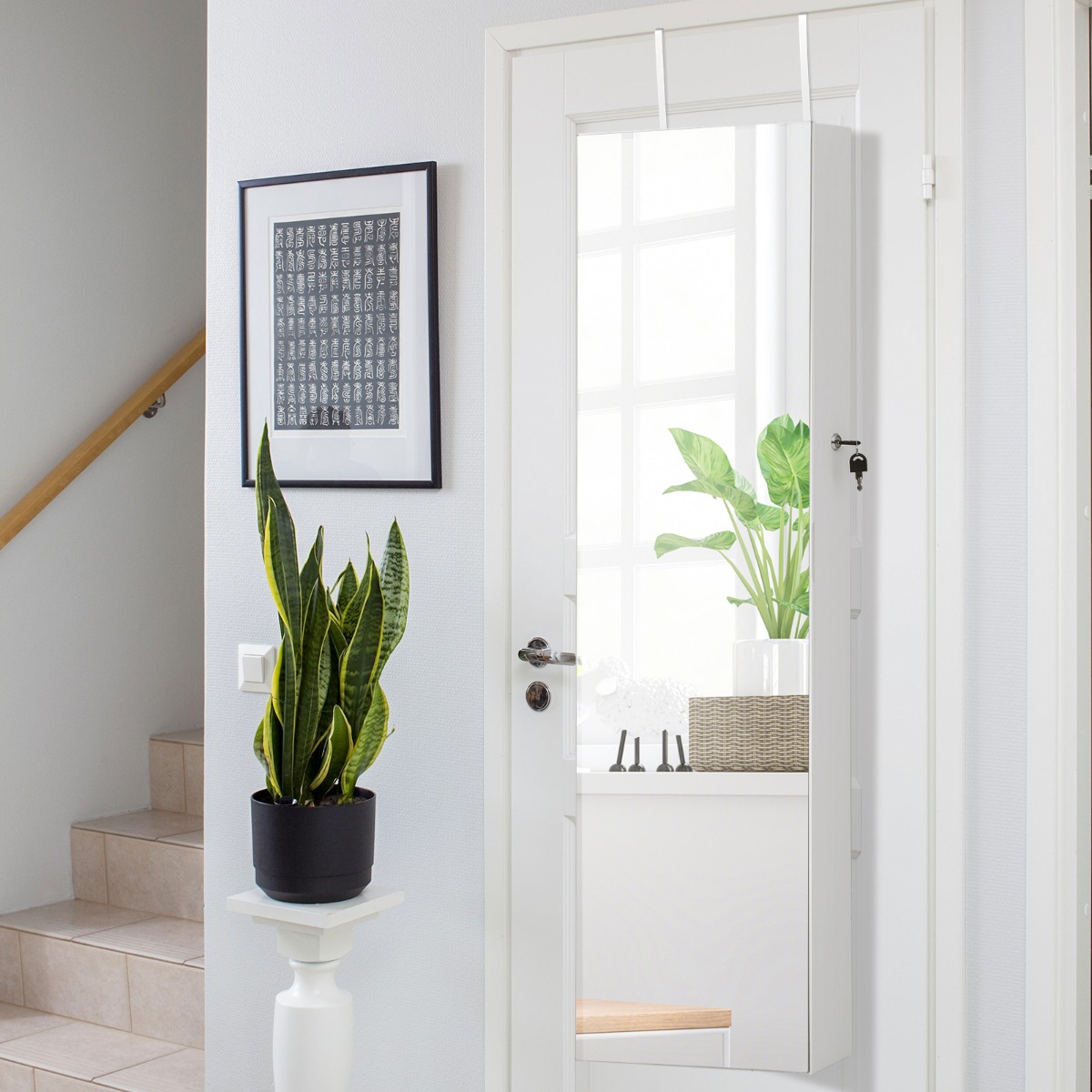 Ellegnt Lockable Mirror Jewelry Cabinet with 3-Colour LED Light