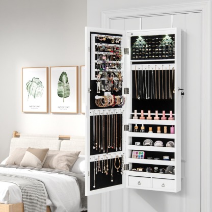 Ellegnt Jewelry Cabinet with Full Length Clear Mirror and Internal LED Lights