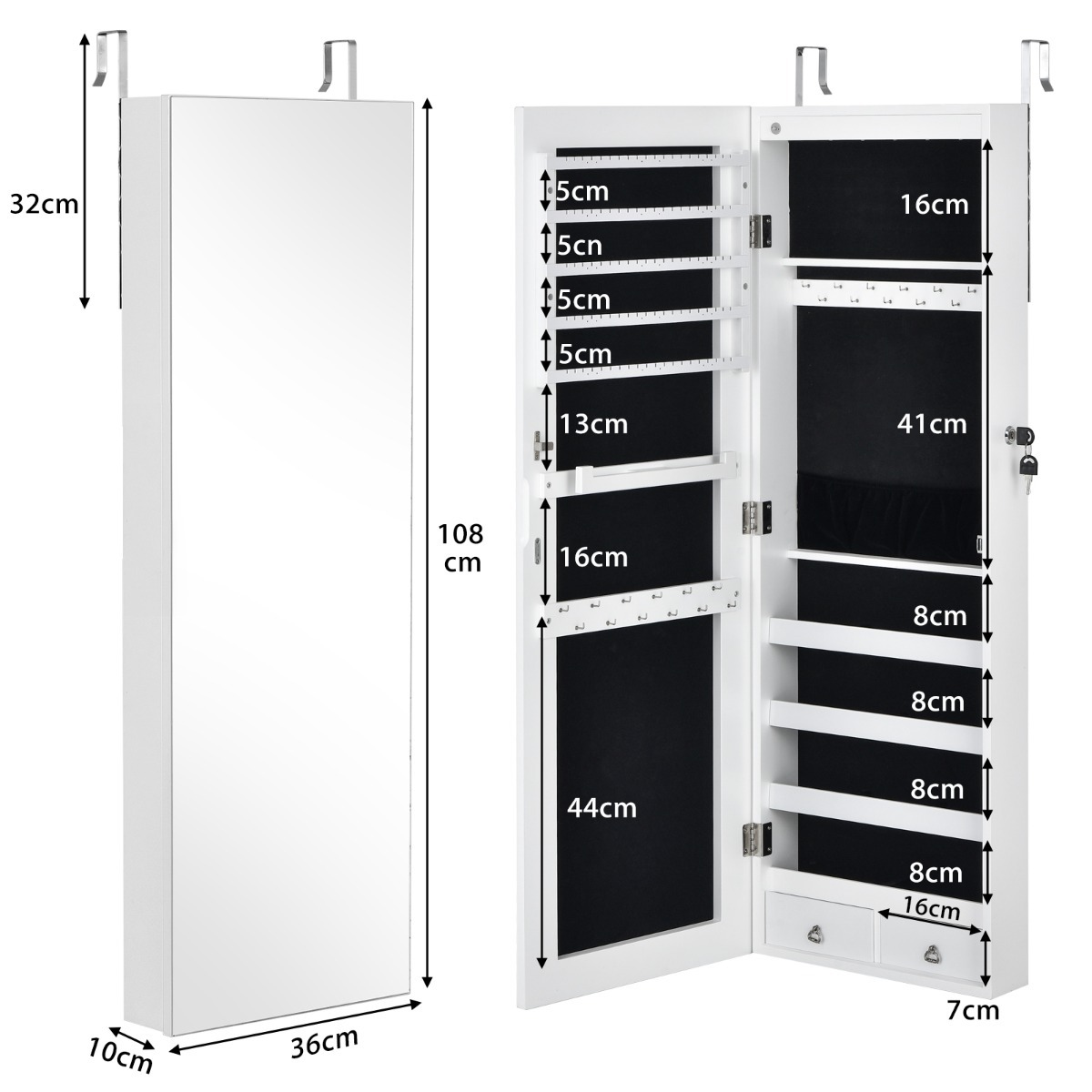 Ellegnt Jewelry Storage Cabinet with 6 LED Lights and 2 Drawers