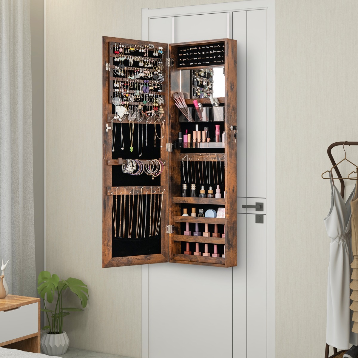 Ellegnt Wall Door Mounted Jewelry Mirror Cabinet Armoire Organizer