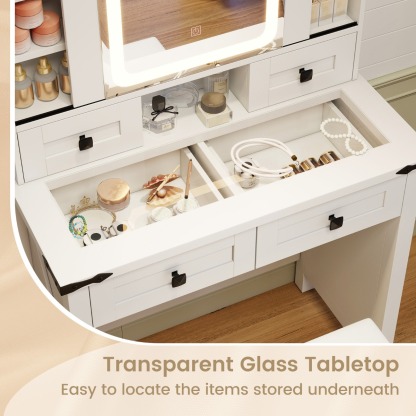 Ellegnt Makeup Vanity Desk with Sliding Mirror and 3-Color LED Lights