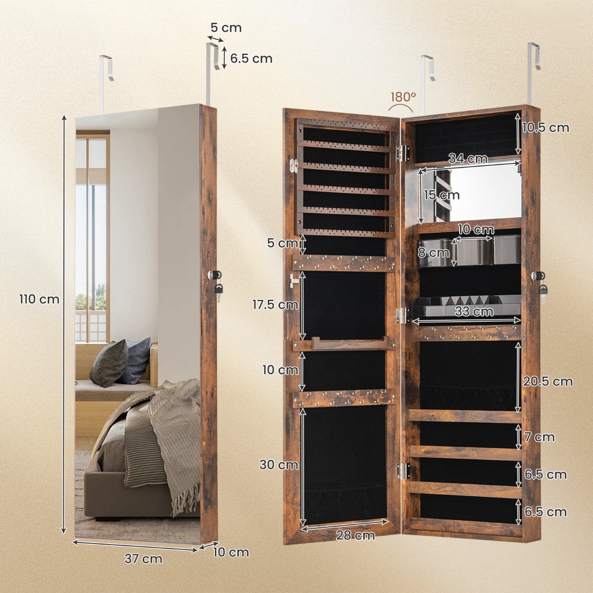 Ellegnt Wall Door Mounted Jewelry Mirror Cabinet Armoire Organizer