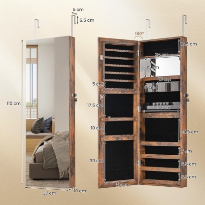Ellegnt Wall Door Mounted Jewelry Mirror Cabinet Armoire Organizer