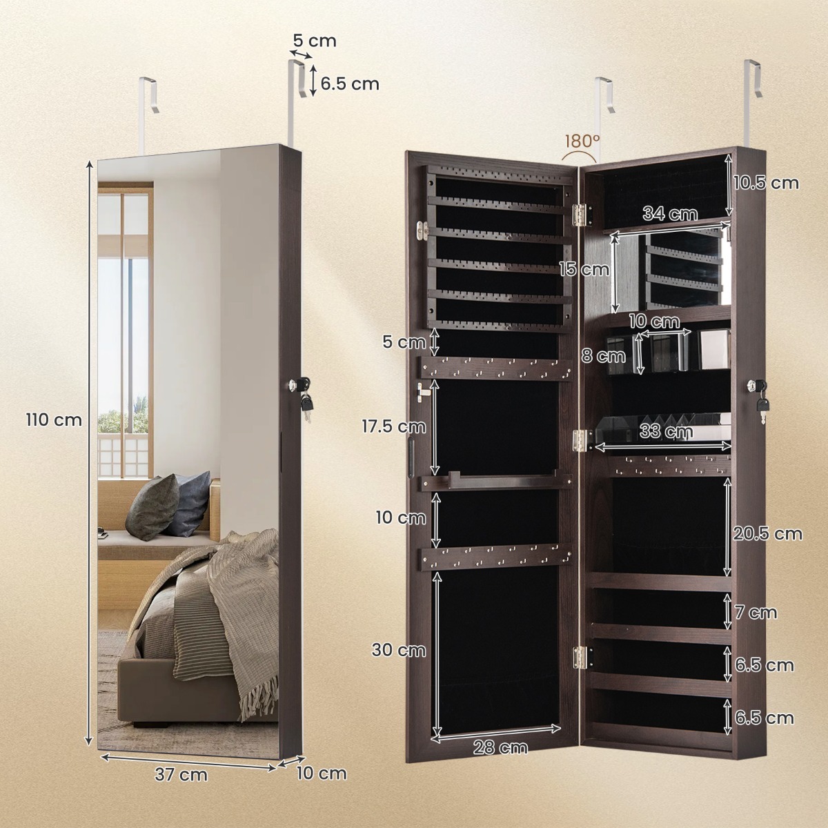 Ellegnt Wall Door Mounted Jewelry Mirror Cabinet Armoire Organizer