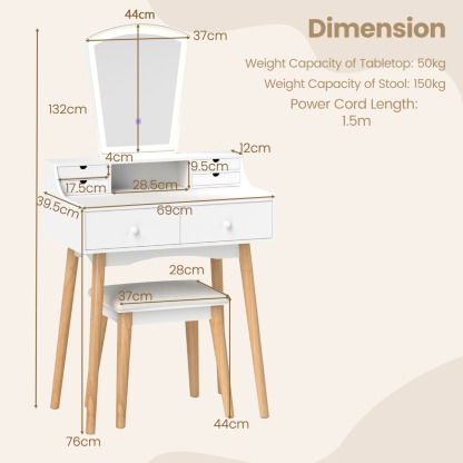 Ellegnt Vanity Makeup Table with 6 Drawers