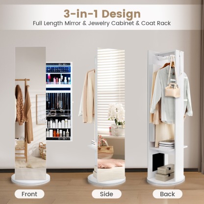 Ellegnt 360° Swivel Jewelry Cabinet Armoire with Cosmetics Storage