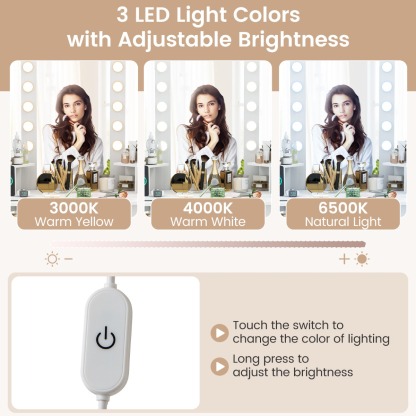 Ellegnt Corner Makeup Vanity Desk with Lighted Mirror and Power Outlets