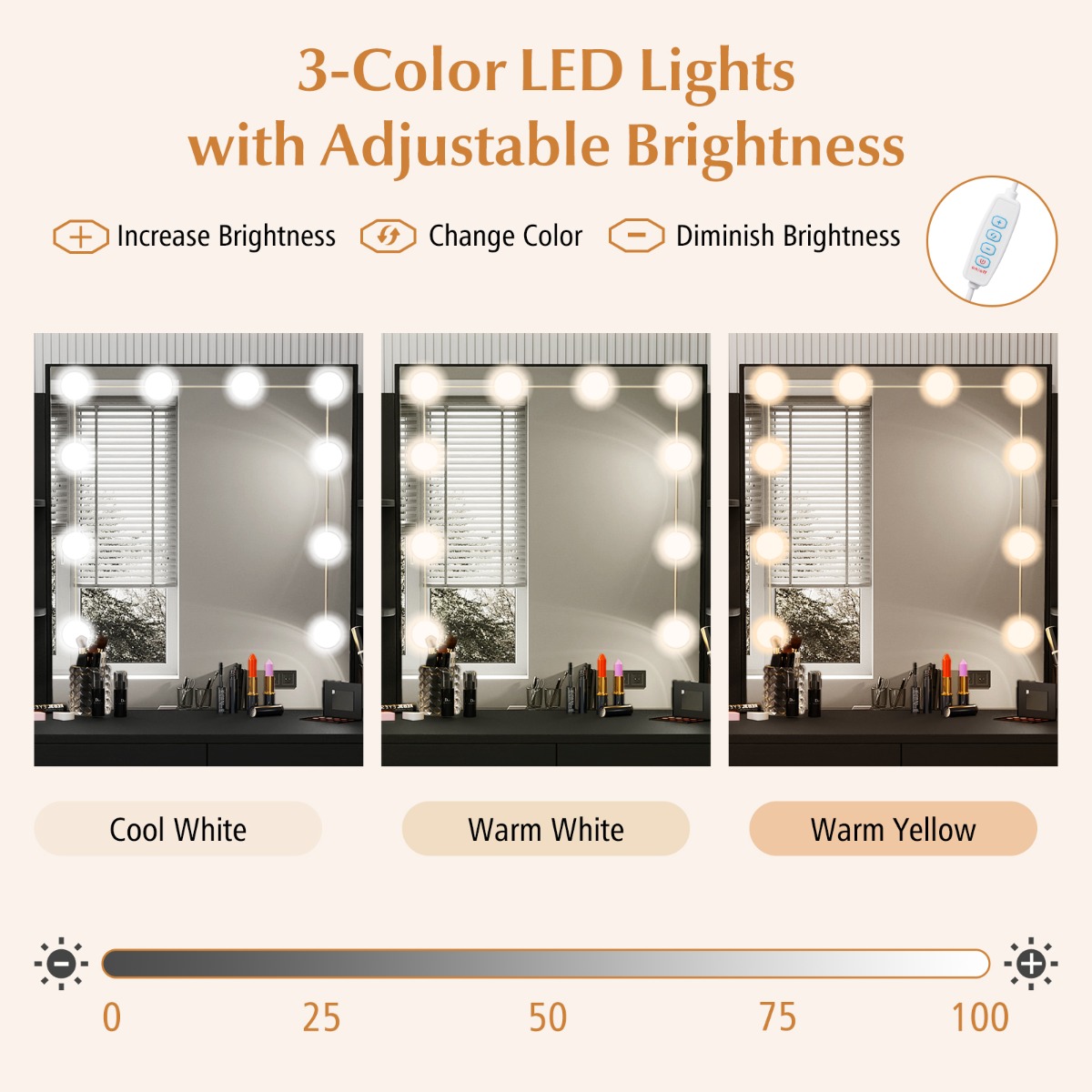 Ellegnt Makeup Vanity Desk with Lighted Mirror and Open Shelves