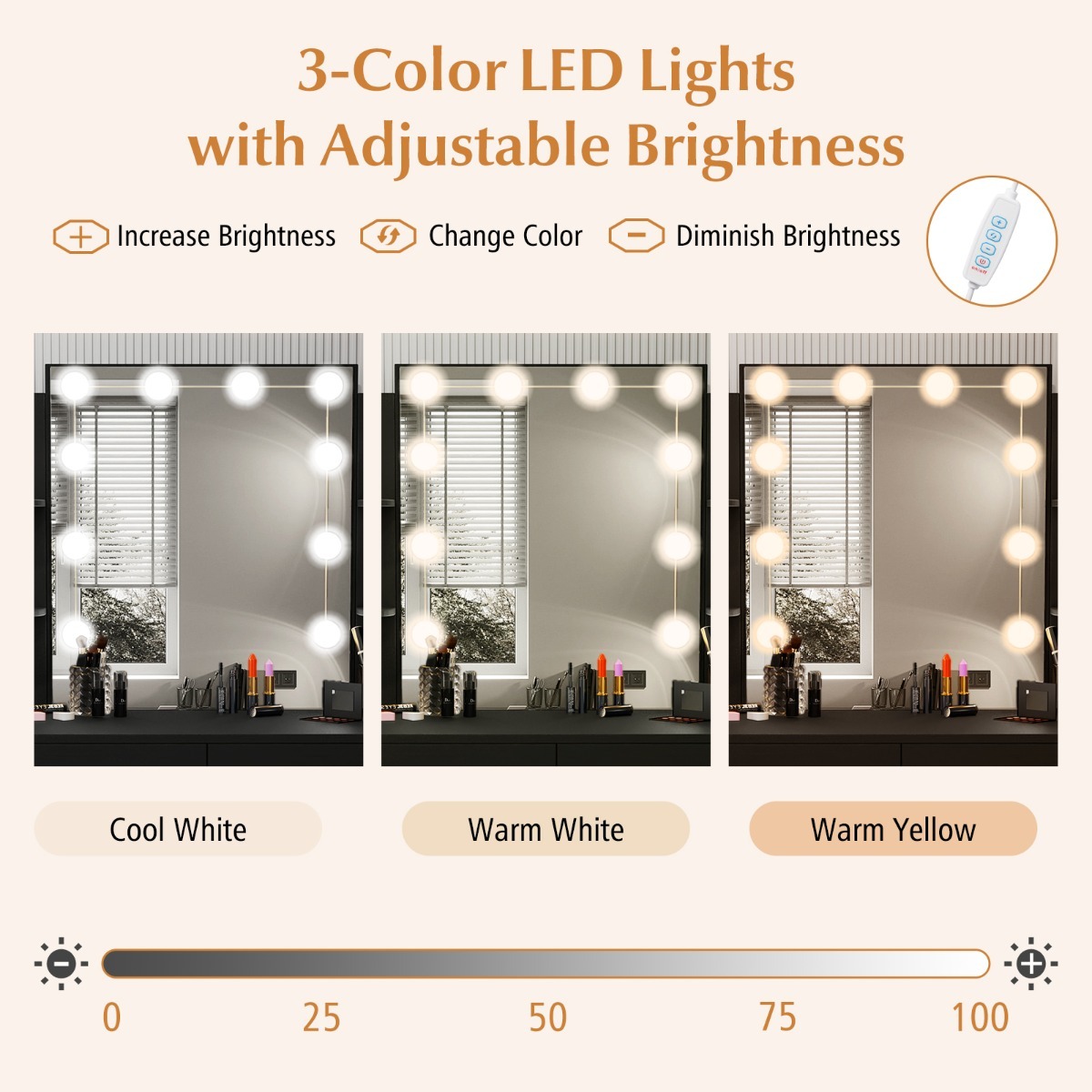 Ellegnt Makeup Vanity Desk with Lighted Mirror and Open Shelves