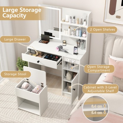 Ellegnt Vanity Desk with Cushioned Storage Stool and 3 Lighting Modes