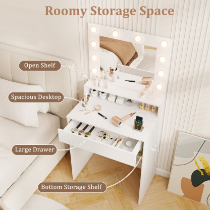 Ellegnt Makeup Table Vanity Desk with Mirror Lights and 3 Light Modes