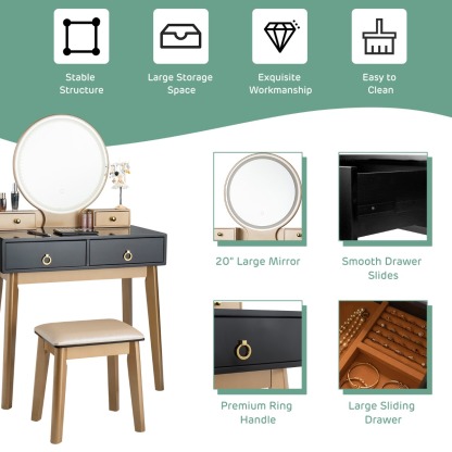 Ellegnt 2-in-1 Dressing Table Stool Set with Makeup Mirror for Bedroom