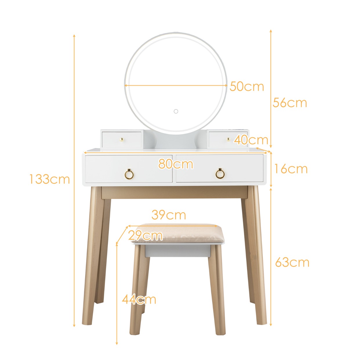 Ellegnt 2-in-1 Dressing Table Stool Set with Makeup Mirror for Bedroom