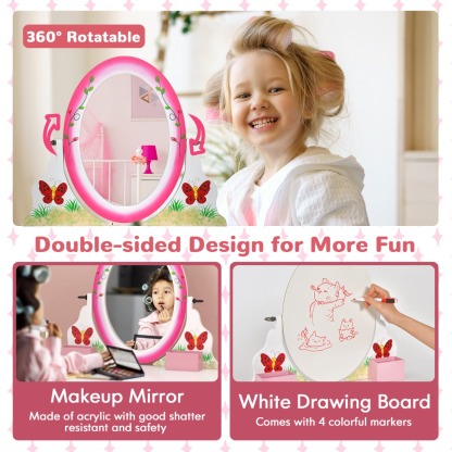 Ellegnt Kids Makeup Dressing Desk Set with 360° Rotating Mirror