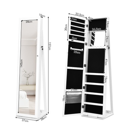 Ellegnt Free Standing Jewelry Armoire with Full Length Mirror for Bedroom