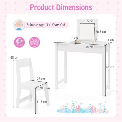 Ellegnt Kids Vanity Set with Flip Top Mirror and Anti-toppling Device