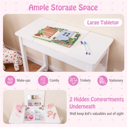 Ellegnt Kids Vanity Set with Flip Top Mirror and Anti-toppling Device
