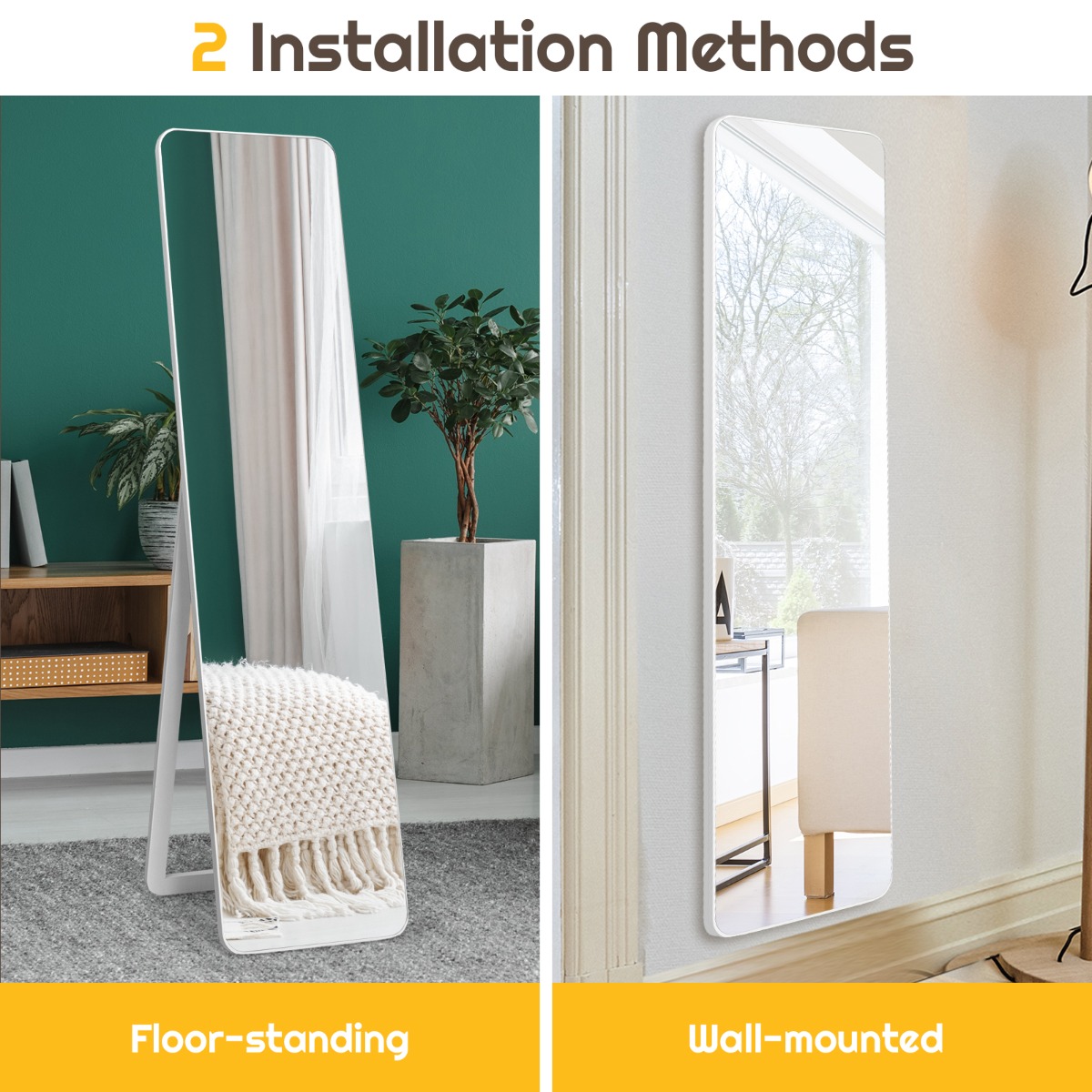 Ellegnt Floor Mirror with Stand and Solid Wood Frame for Living Room