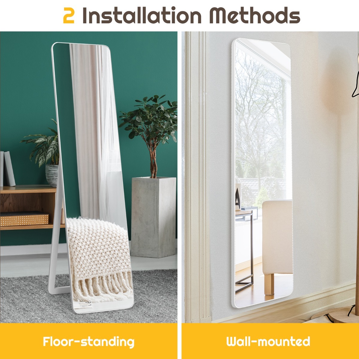 Ellegnt Floor Mirror with Stand and Solid Wood Frame for Living Room