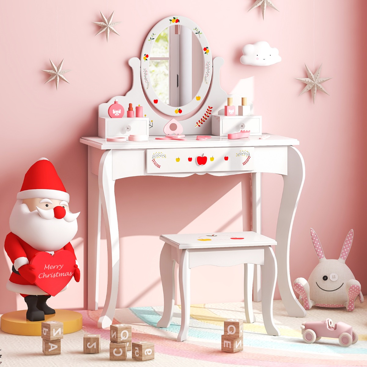 Ellegnt Kids Vanity Set with 360° Rotatable Mirror & Whiteboard for Kids Aged 3 +