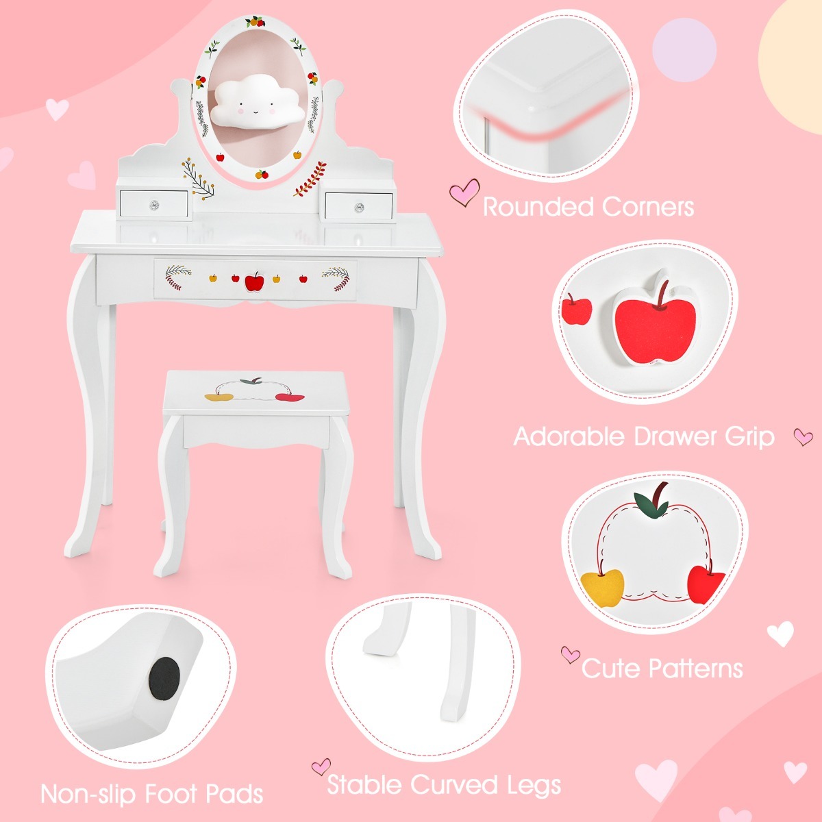 Ellegnt Kids Vanity Set with 360° Rotatable Mirror & Whiteboard for Kids Aged 3 +