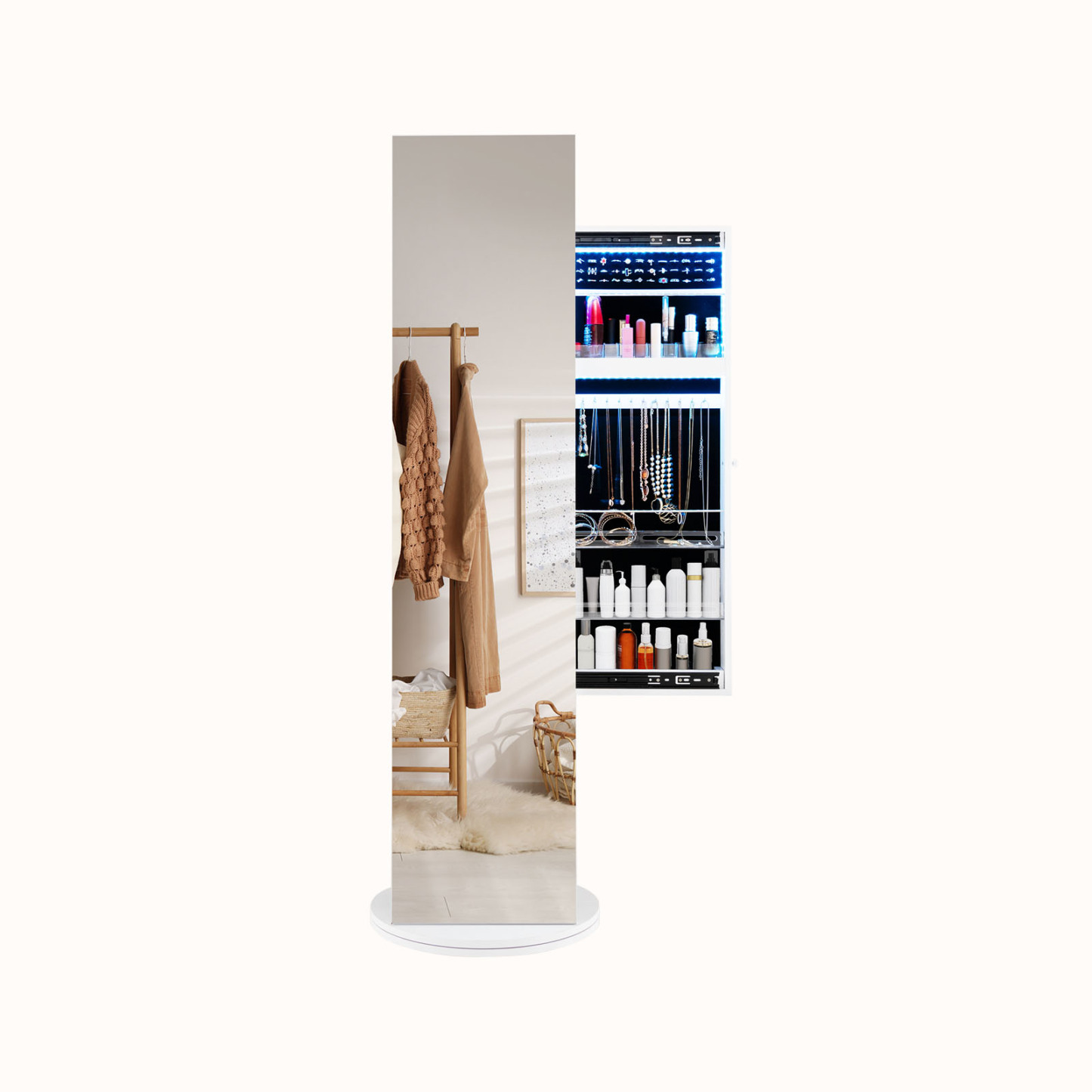 Ellegnt 360° Swivel Jewelry Cabinet Armoire with Cosmetics Storage