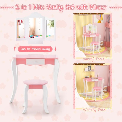 Ellegnt Kids Vanity Set with Tri-folding Acrylic Mirror TOP 20 Bonus Trinkets Set