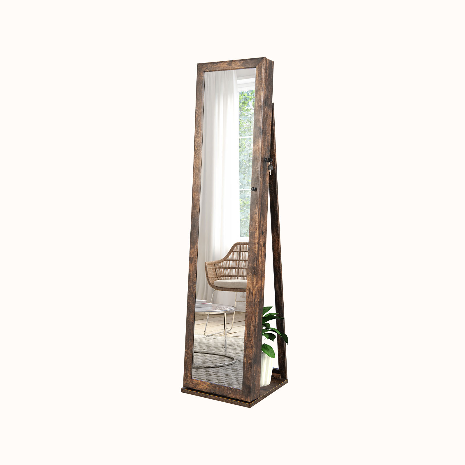 Ellegnt Free Standing Jewelry Armoire with Full Length Mirror for Bedroom