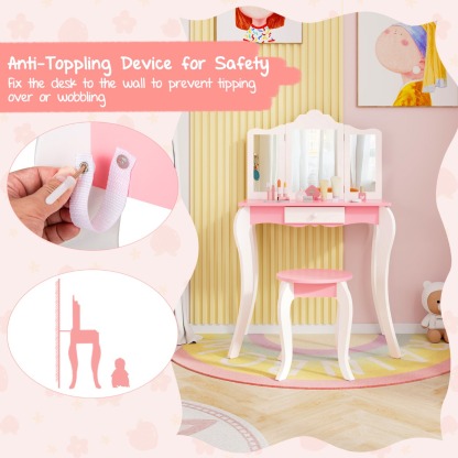 Ellegnt Kids Vanity Set with Tri-folding Acrylic Mirror TOP 20 Bonus Trinkets Set