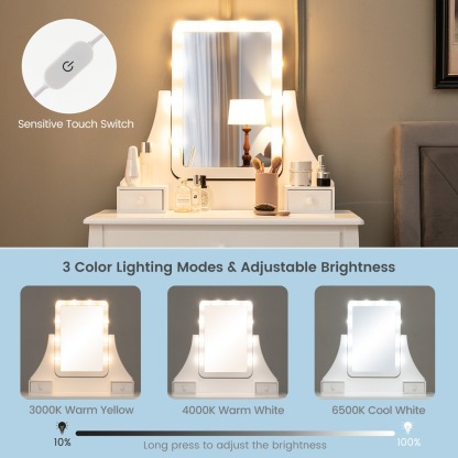 Ellegnt Vanity Dressing Set with 10 Dimmable LED Lights and Mirror