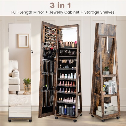 Ellegnt 163 CM Standing Jewelry Organizer with Built-in Makeup Mirror