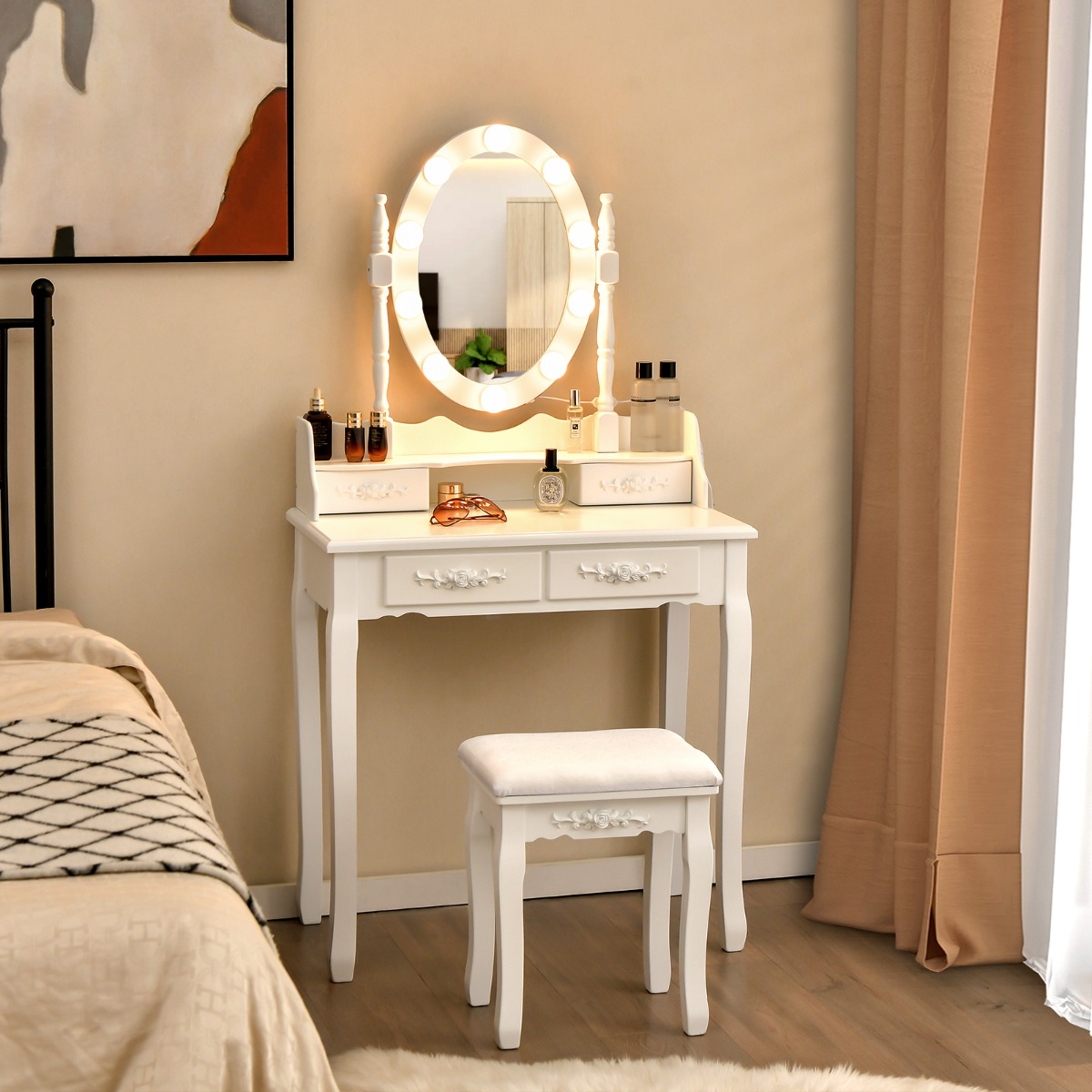 Ellegnt Dressing Table with Illuminated Mirror for Women