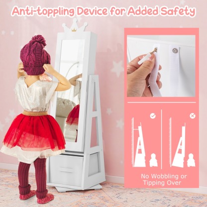 Ellegnt 3-in-1 360° Swivel Kids Jewelry Cabinet with Dressing Mirror and Storage Rack