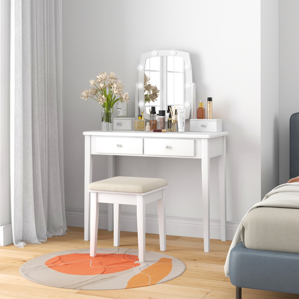 Ellegnt Dressing Table with 3-Colour Dimmable LED Lights