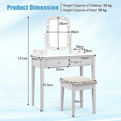 Ellegnt Dressing Table with 3-Colour Dimmable LED Lights
