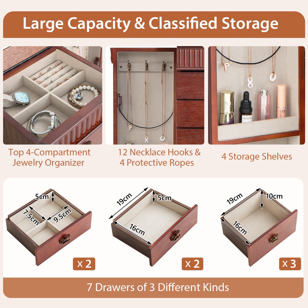 Ellegnt Jewelry Armoire Cabinet Standing Jewelry Storage Organizer