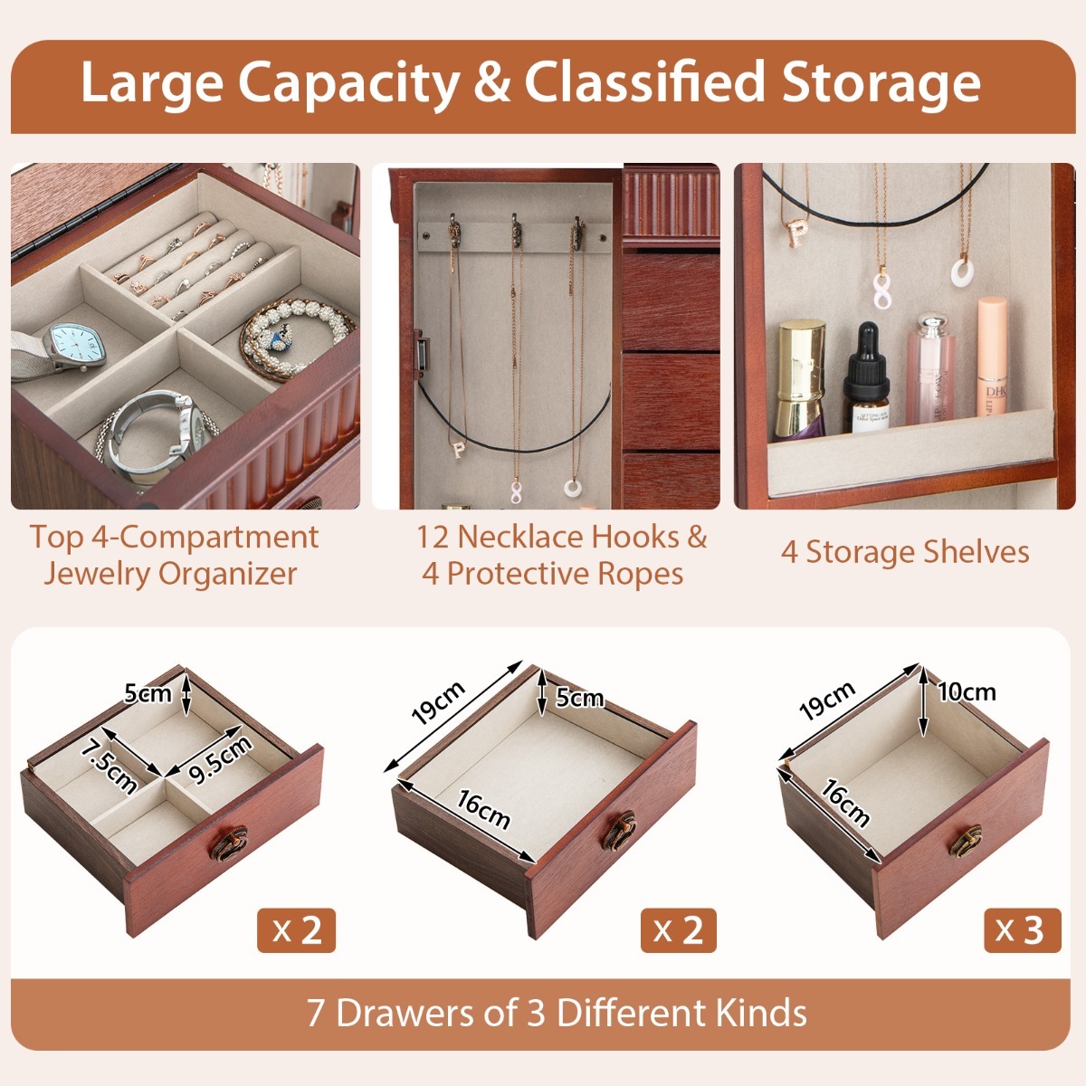 Ellegnt Jewelry Armoire Cabinet Standing Jewelry Storage Organizer