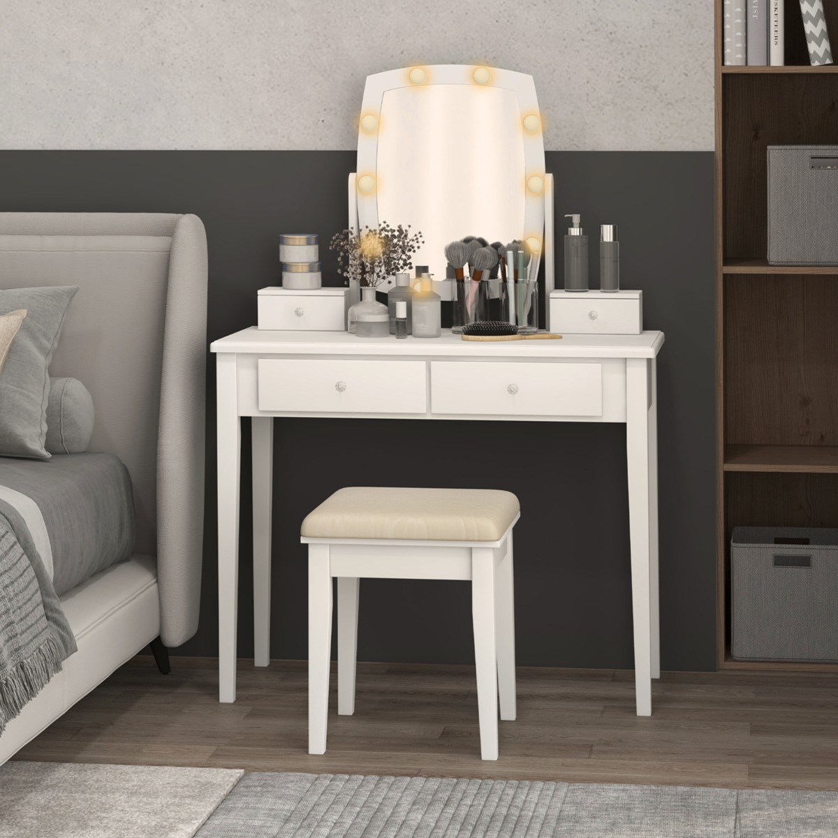 Ellegnt Dressing Table with 3-Colour Dimmable LED Lights