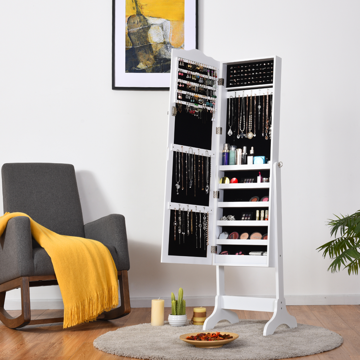 Ellegnt Full-length Lockable Jewelry Storage Armoire with 4 Tilting Angles