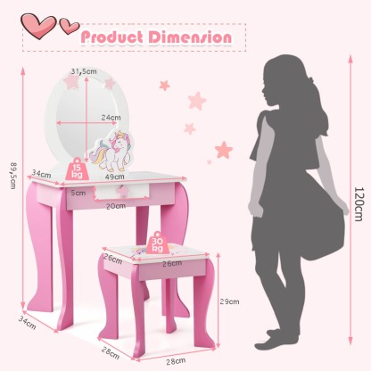 Ellegnt Kids Vanity Table and Chair Set with Mirror and Stool TOP 50 Bonus Trinkets Set