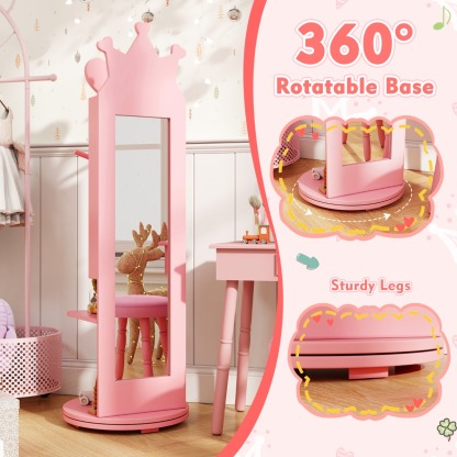 Ellegnt Kids Jewelry Cabinet 360-degree Rotating with Mirror and Clothes Rack