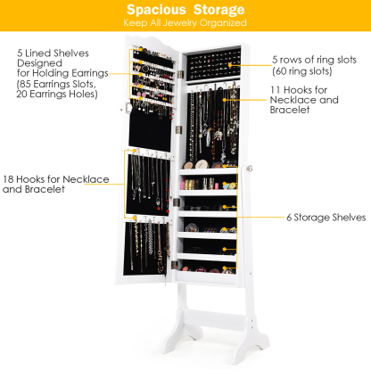 Ellegnt Full-length Lockable Jewelry Storage Armoire with 4 Tilting Angles