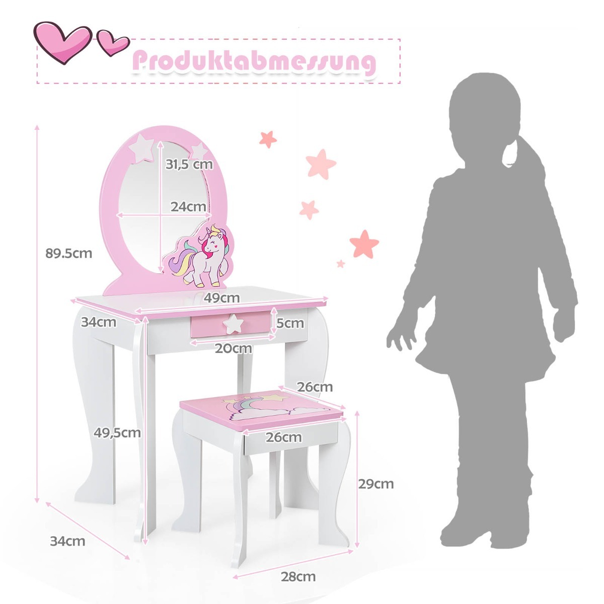 Ellegnt Kids Vanity Table and Chair Set with Mirror and Stool TOP 50 Bonus Trinkets Set