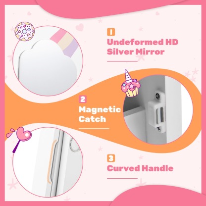 Ellegnt Kids Jewelry Cabinet with Full-Length Mirror and Foldable Drawer