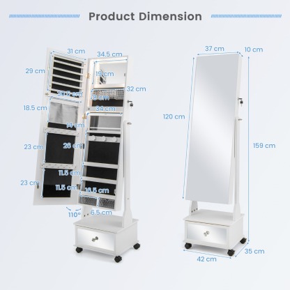 Ellegnt 159 CM Lockable Jewelry Organizer with 3-Color LED Lights