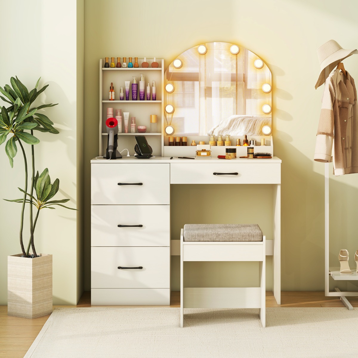 Ellegnt Makeup Vanity Desk with Mirror and Lights Dressing Table