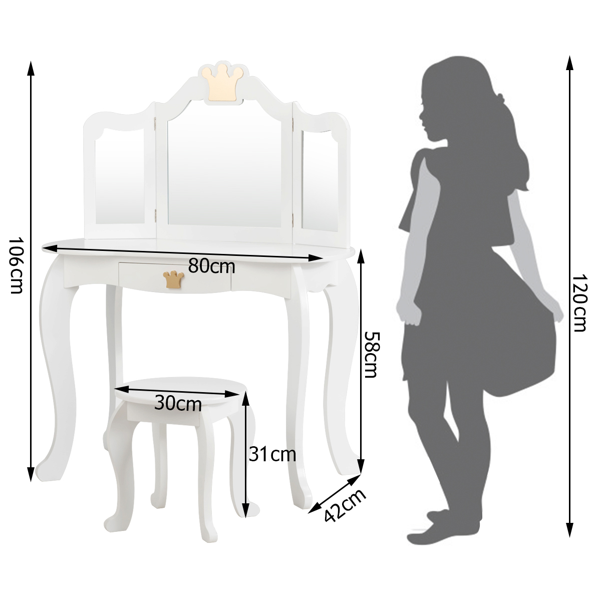 Ellegnt Kids Vanity Table and Chair Set with Mirror & Drawer